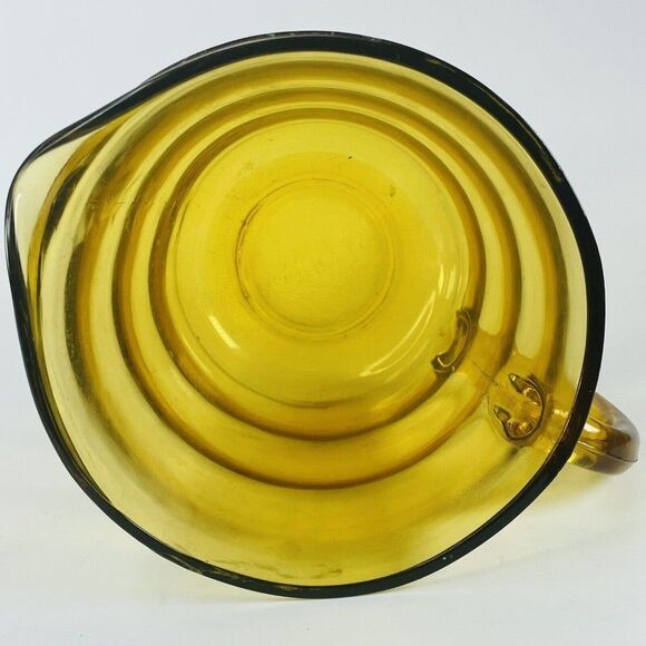 Hazel Atlas Waterfall Optic Ribbed Gold Vintage Amber Glass Pitcher MCM 1960s - Picture 6 of 12